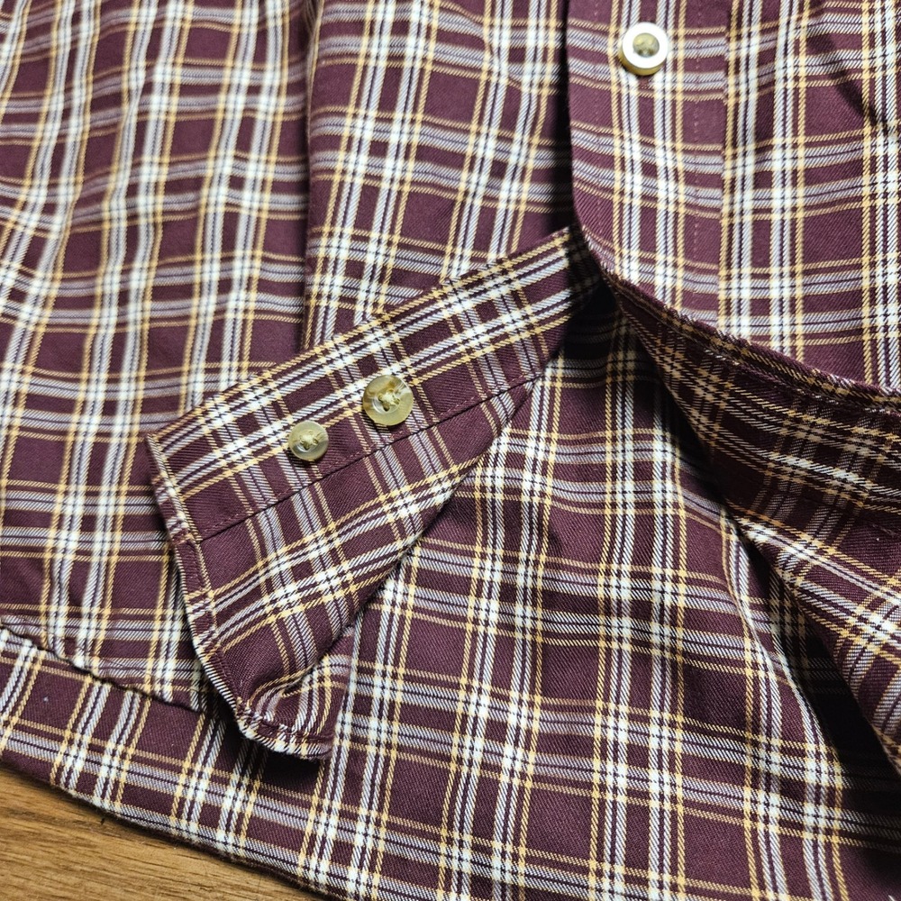 LL Bean Mens Plaid Long Sleeve Button Down Shirt L Tall Maroon Cotton Prep - Picture 4 of 7